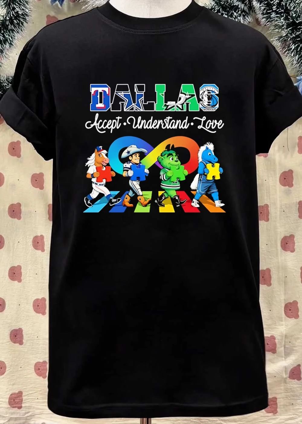 Dallas Accept Understand Love Autism Awareness Mascots Puzzle Pieces shirt