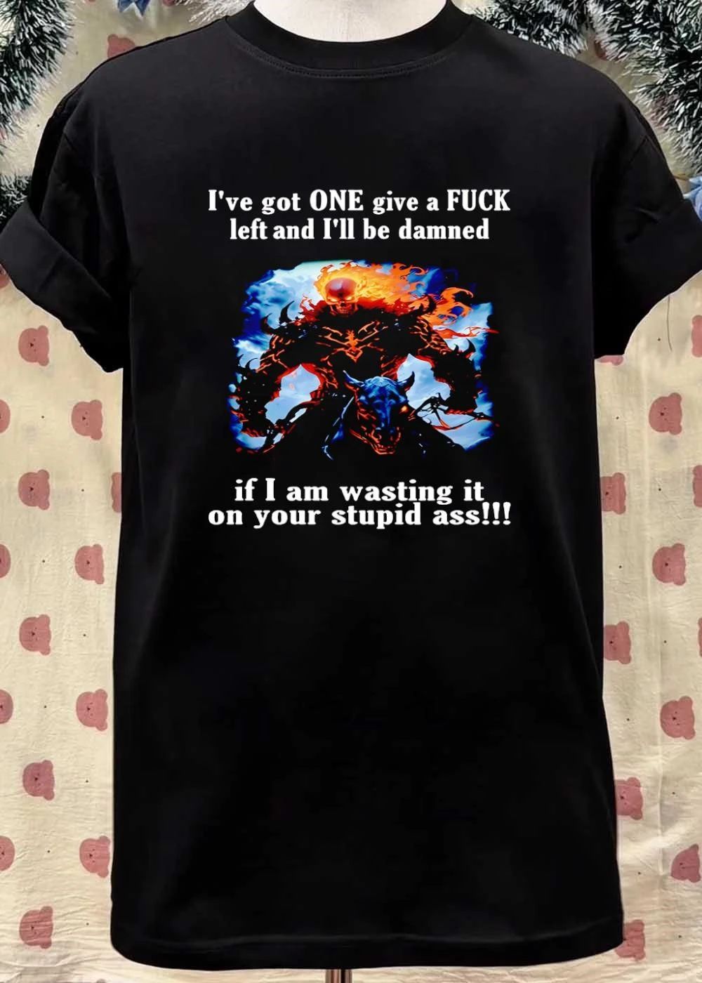 Flaming Skull Rider One Give A Fuck Left Stupid Ass Shirt