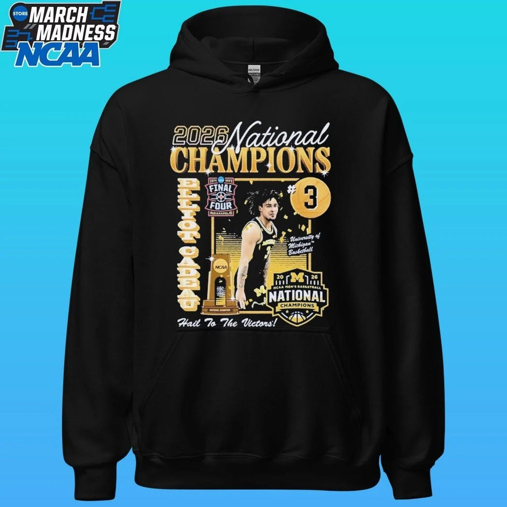 Michigan Wolverines Men’s Basketball Campus Ink 2026 National Champion #3 Elliot Cadeau Shirt