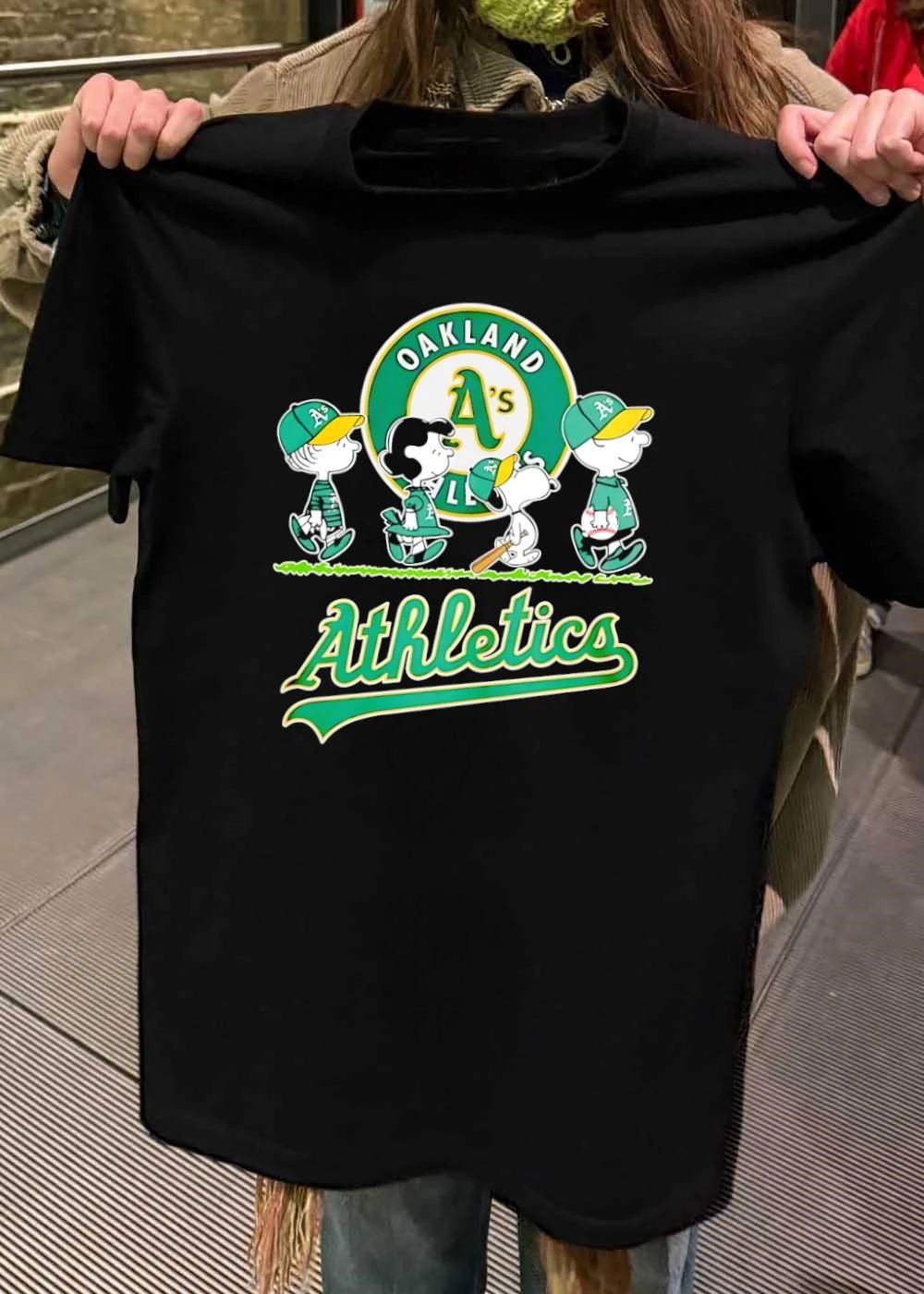 Peanuts Gang Walking with Baseball Gear Oakland A’s Athletics Shirt