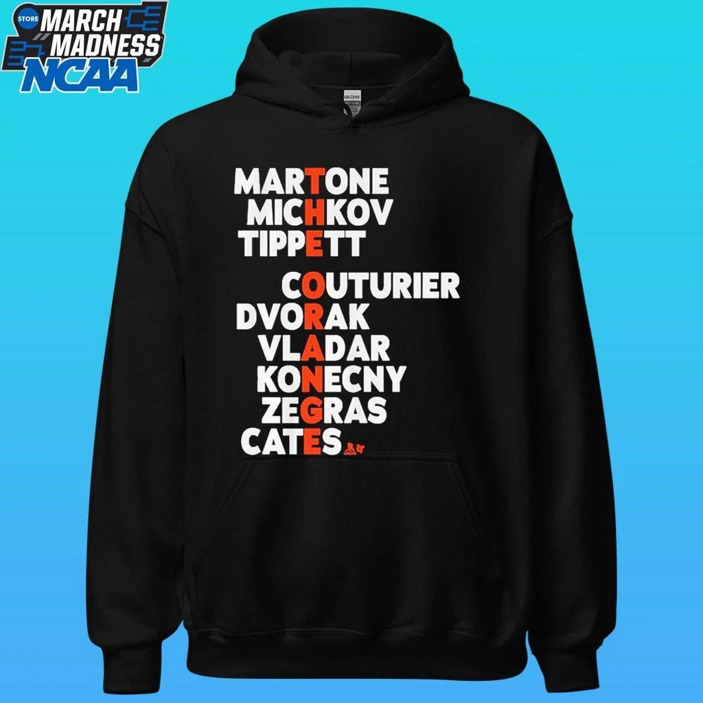 Philadelphia Hockey The Orange Names Martone Michkov Tippett Couturier Dvorak Vladar Konecny Zegras Cates Shirt