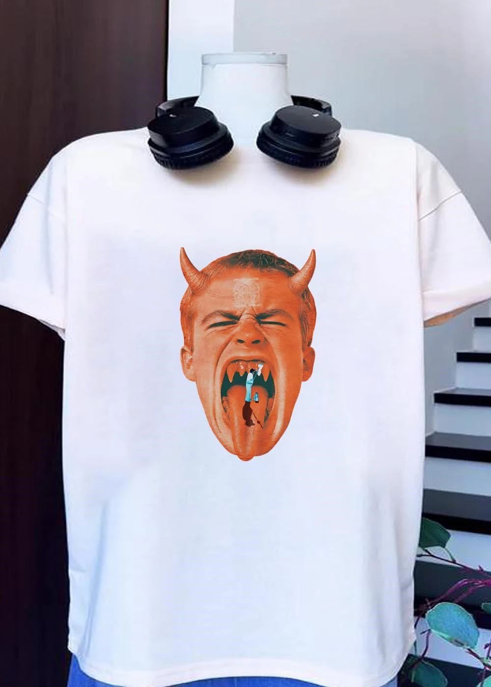 Cleaner at Work Devil Face Graphic T-Shirt