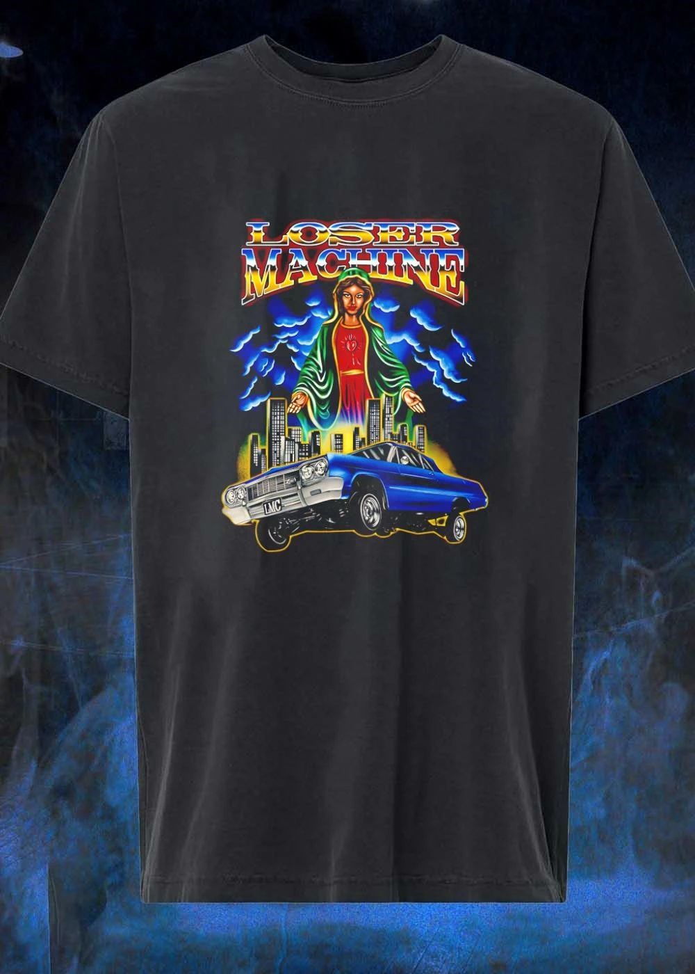 Loser Machine Our Lady Guadalupe Chevrolet Impala hydraulic lowrider LMC shirt
