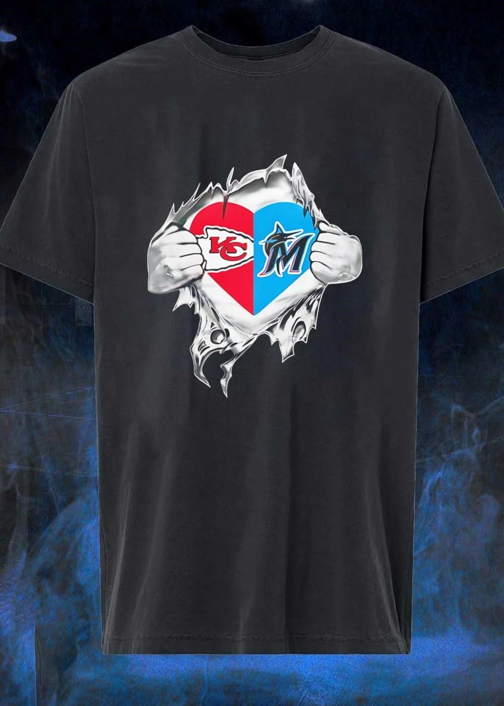 KC Chiefs and Miami Marlins Heart T-Shirt