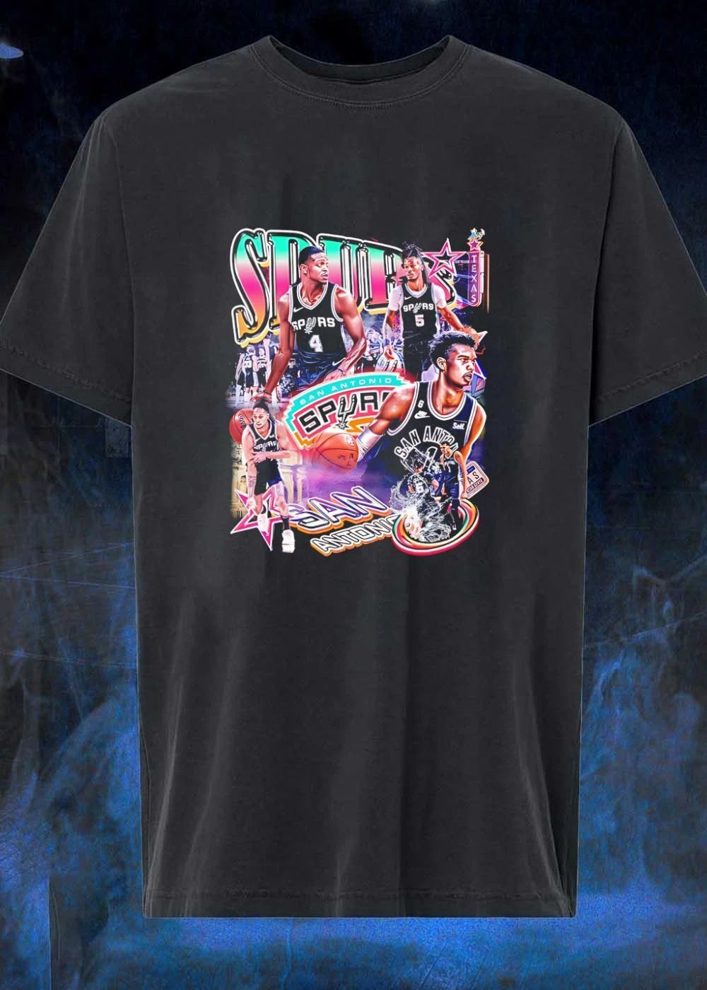 San Antonio Spurs Retro Player Collage Style Basketball T-Shirt