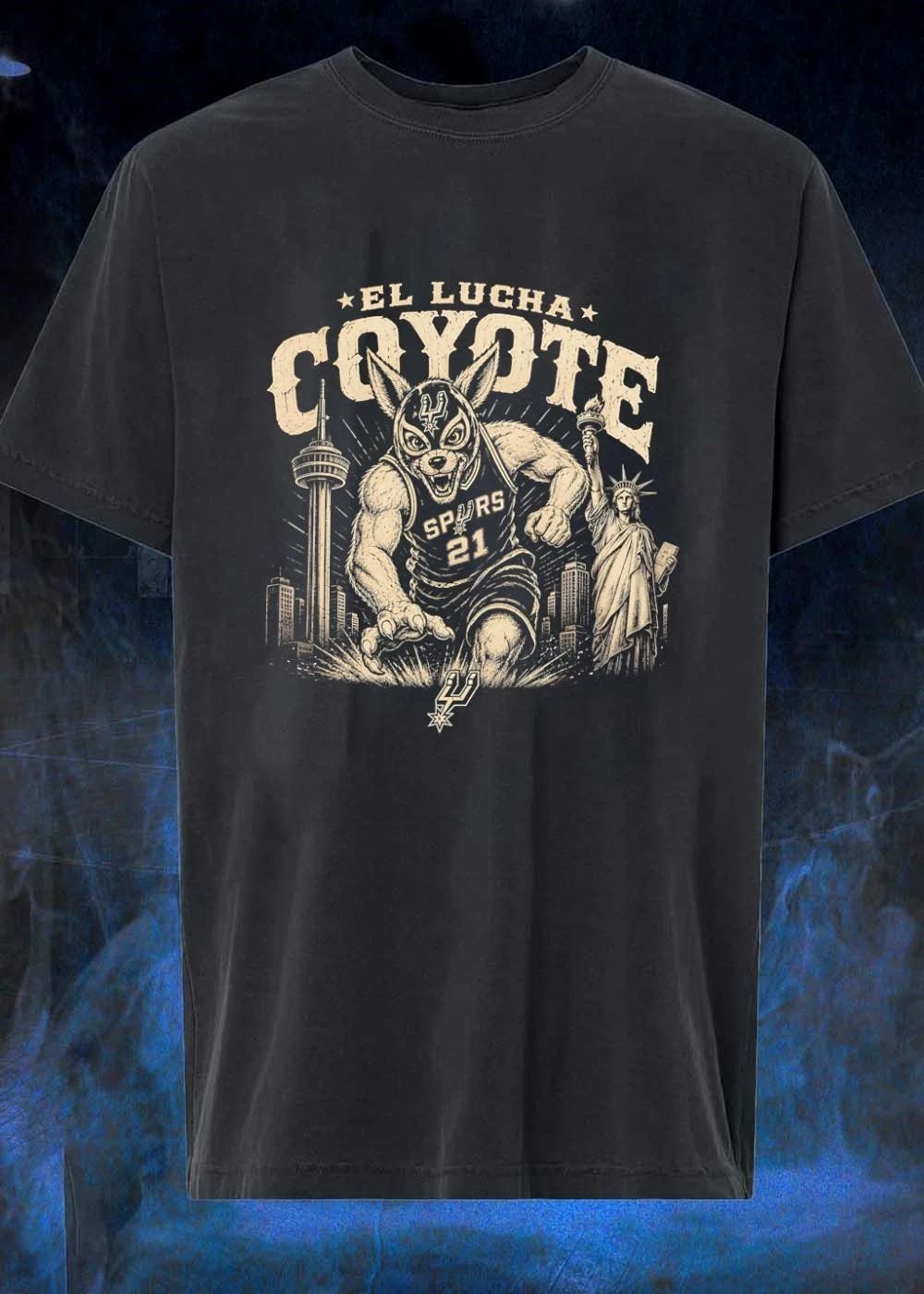 El Lucha Coyote Spurs 21 San Antonio Tower Statue of Liberty T-Shirt
