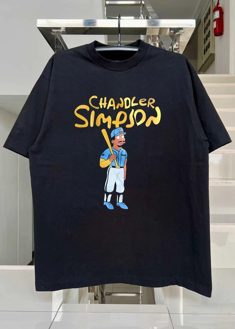 Players Chandler Simpson Baseball Portrait Gold Text Blue T-Shirt