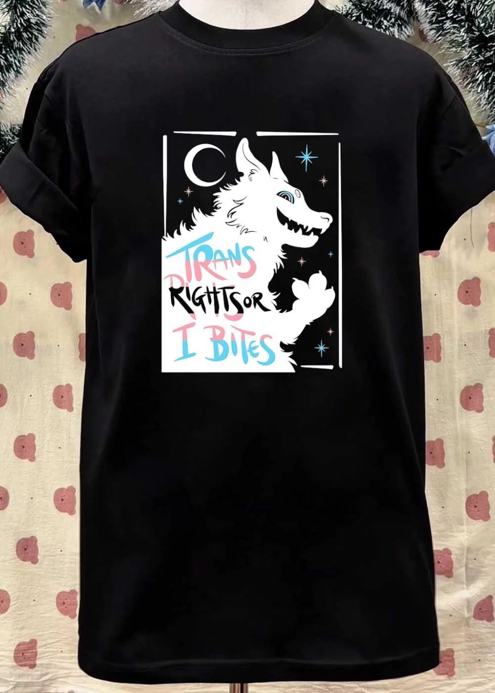Trans Rights or I Bites White Wolf Celestial Animal Enthusiast T-Shirt