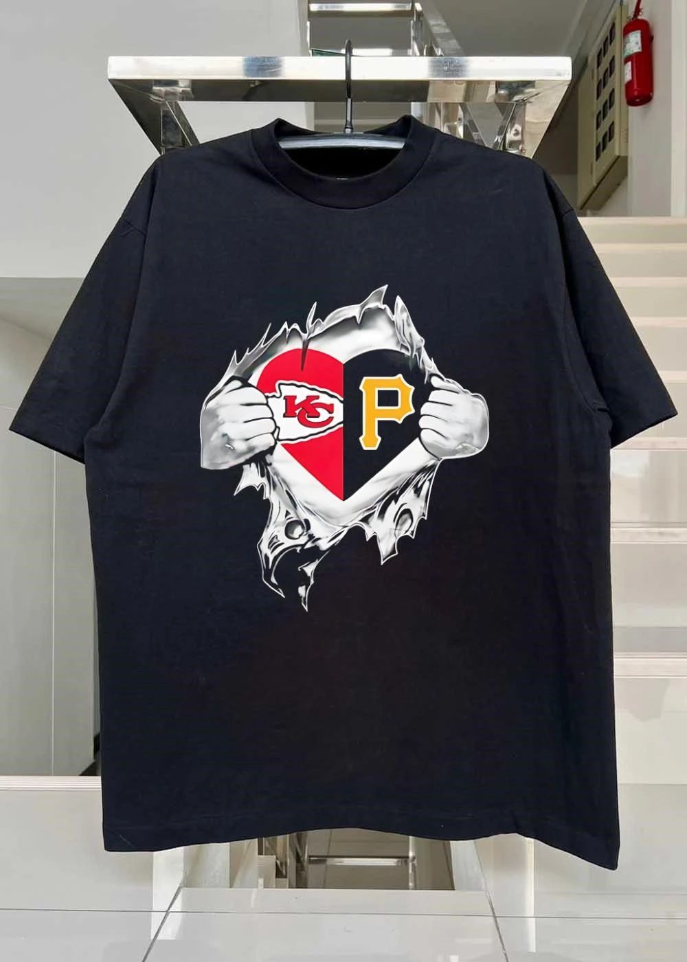 KC Chiefs and Pittsburgh Pirates Heart Ripped Open T-Shirt