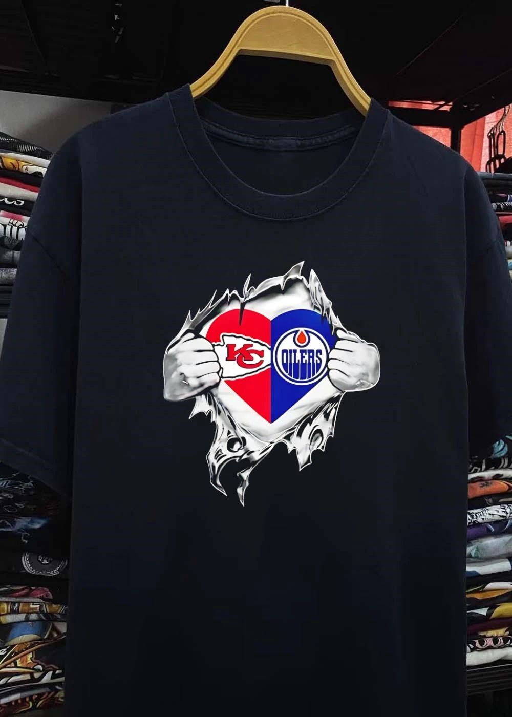 Fan Love Heart KC Chiefs Edmonton Oilers T-Shirt
