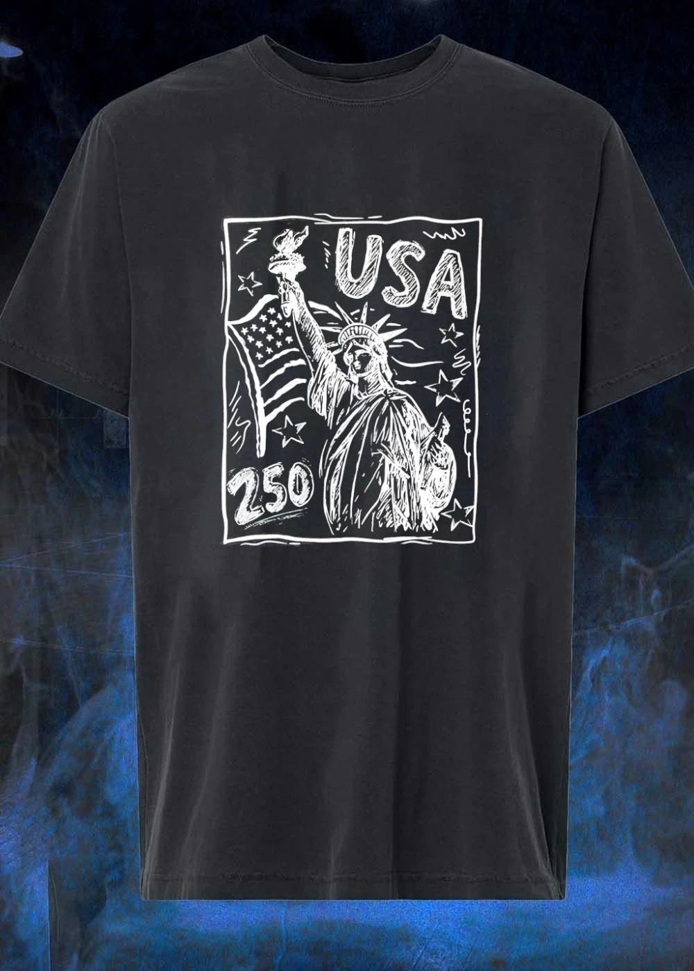 Liberty Statue Holding Flag Sketch 250 USA T-Shirt