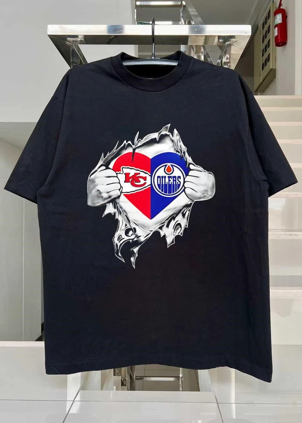 Fan Love Heart KC Chiefs Edmonton Oilers T-Shirt