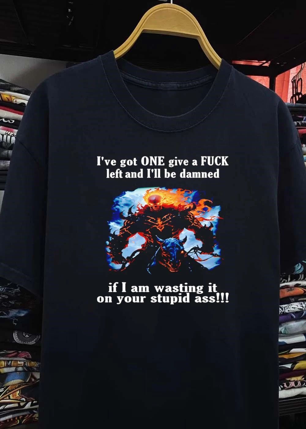 Flaming Skull Rider One Give A Fuck Left Stupid Ass Shirt