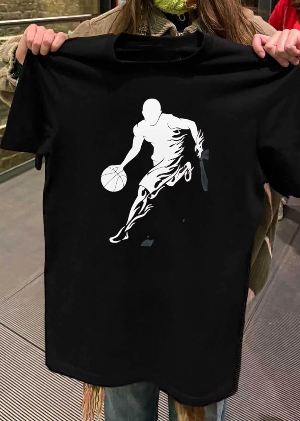 Flaming Basketball Player Dribbling Graphic Athletic T-Shirt