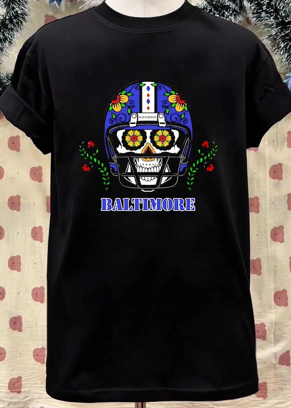 Sugar Skull Baltimore Football Helmet Baltimore T-Shirt
