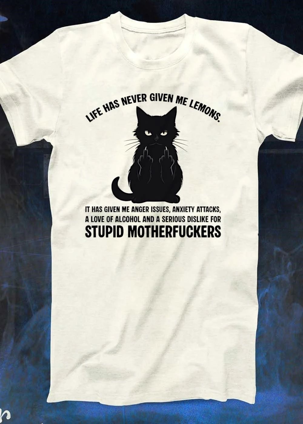 Life has never given me lemons anger issues cat giving the middle finger shirt