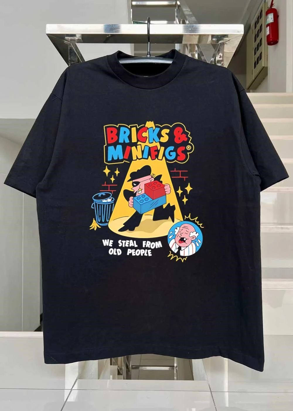 Bricks and Minifigs Thief Stealing Blocks We Steal from Old People T-Shirt