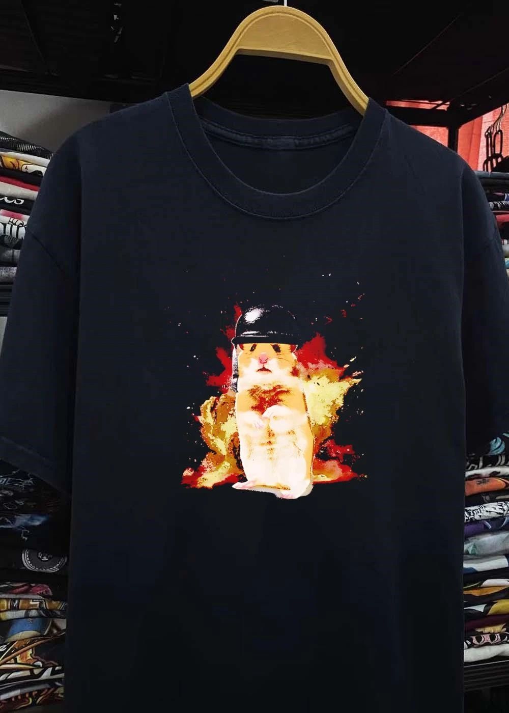 Shocked Hamster Military Helmet Graphic Shirt