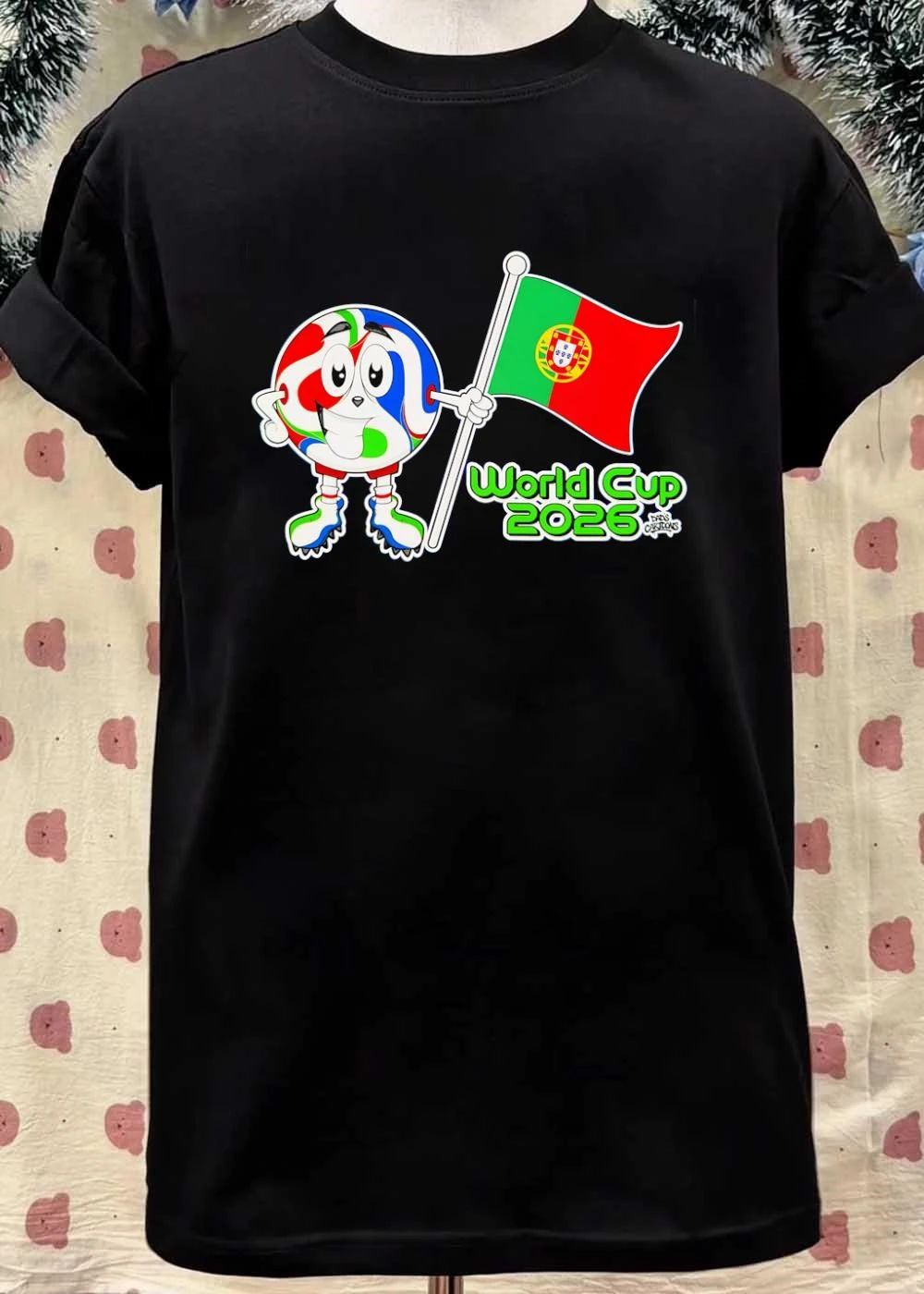 Dads Cartoons Soccer Mascot Holding Portugal Flag World Cup 2026 T-Shirt