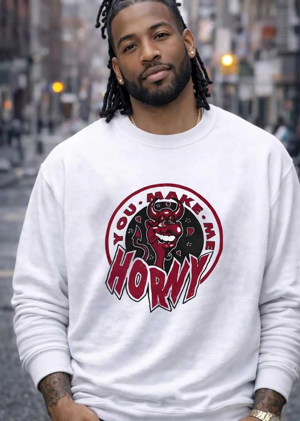 You Make Me Horny Devil Red Circular Graphic Unisex T-Shirt