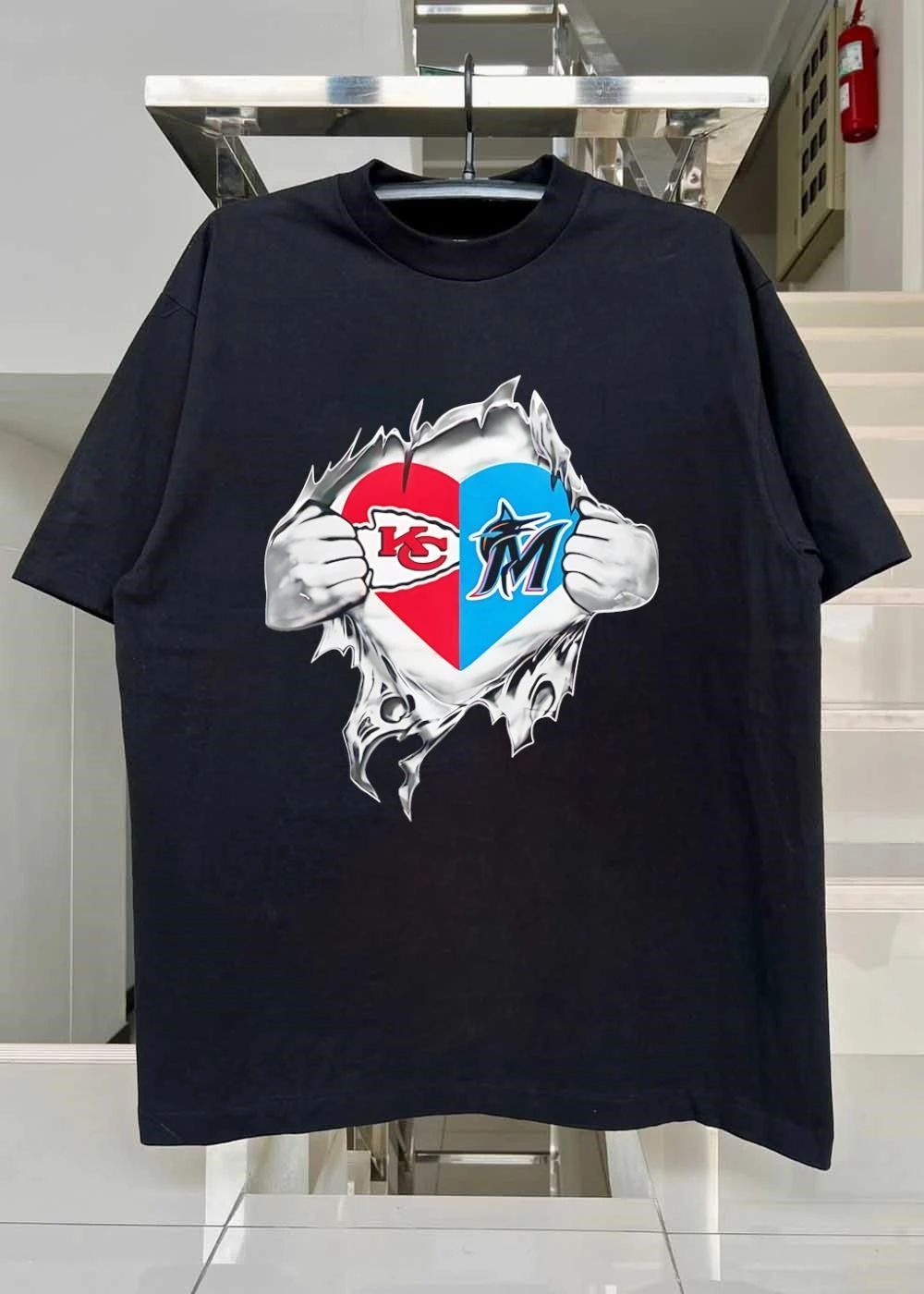 KC Chiefs and Miami Marlins Heart T-Shirt
