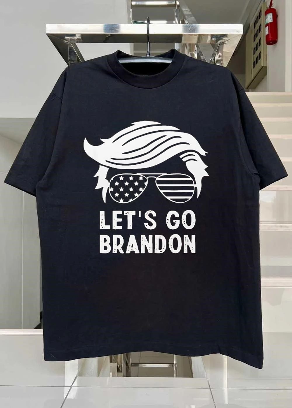 Patriotic Apparel Let’s Go Brandon Hair Sunglasses American Flag T-Shirt