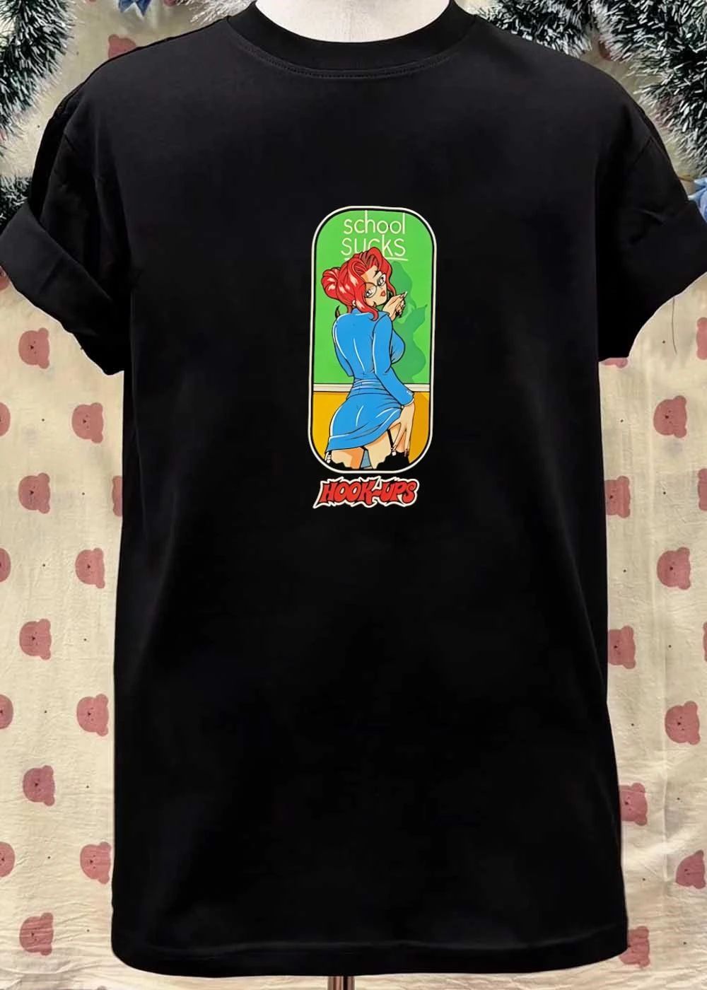 Hook-ups School Sucks Teacher Adjusting Skirt Vintage Style T-Shirt