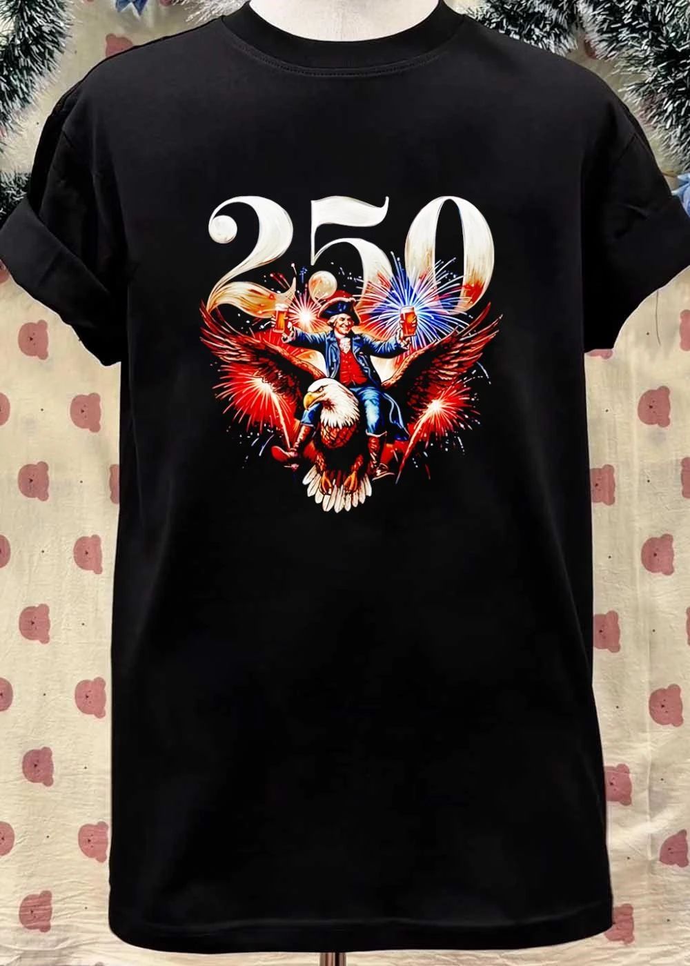 America 250 Founding Father Riding Eagle Drinking Beer 1776 T-Shirt