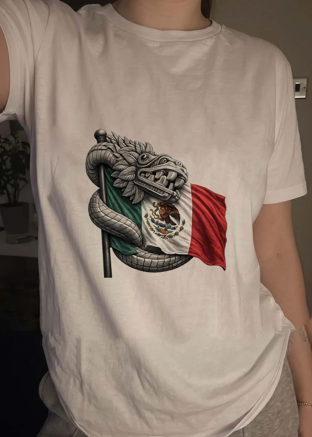 Quetzalcoatl Coiling Around Mexican Flag shirt