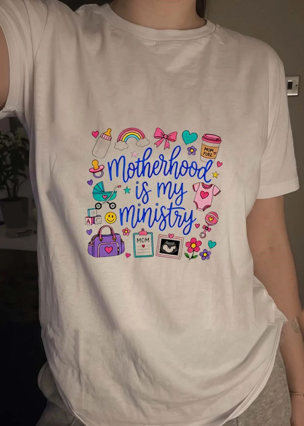 Motherhood Is My Ministry Rainbow Baby Shower Gift Shirt