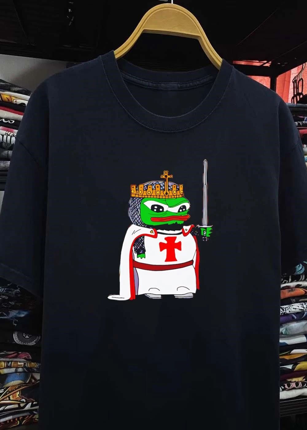 Crusader Pepe holding a sword, Royal Frog Knight shirt