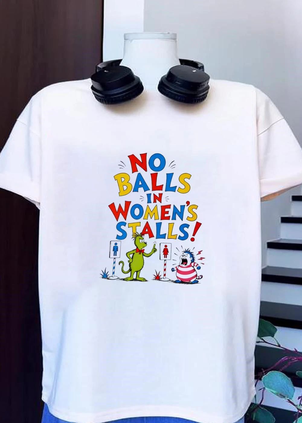 No balls in women’s stalls Grinch style character shirt
