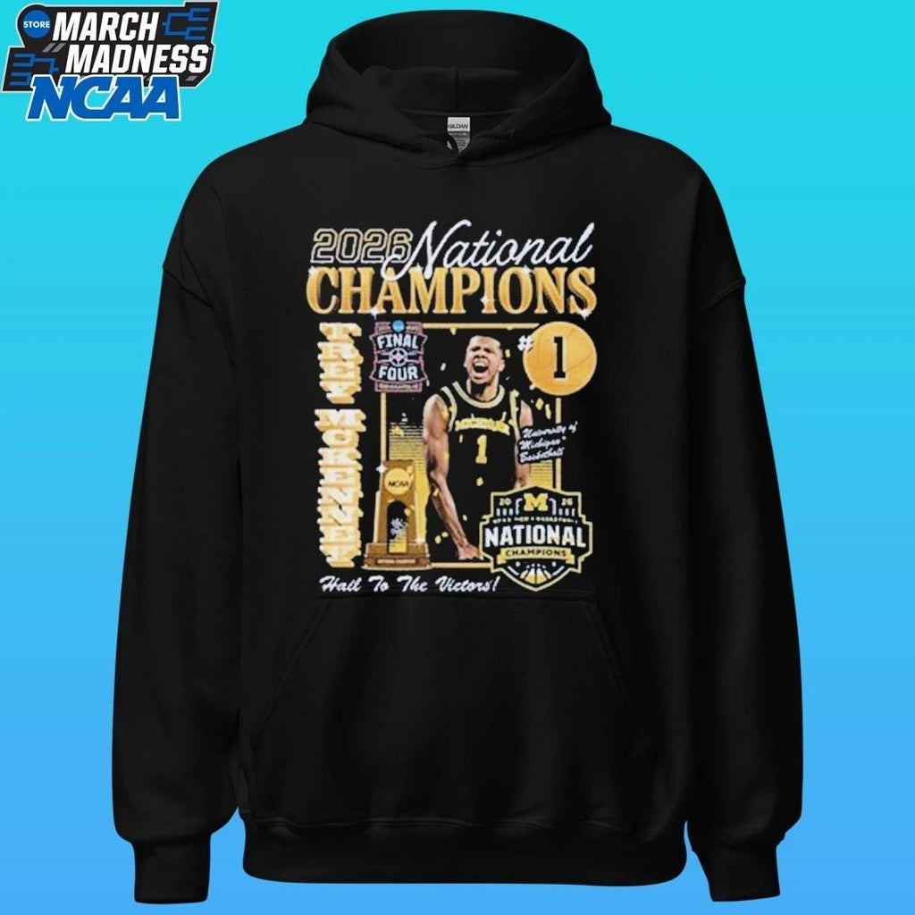 Michigan Wolverines Men’s Basketball Campus Ink 2026 National Champion #1 Trey Mckenney Shirt