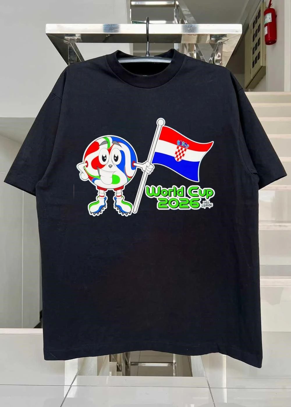 Dads Cartoons Mascot Holding Croatia Flag World Cup 2026 Croatia T-Shirt