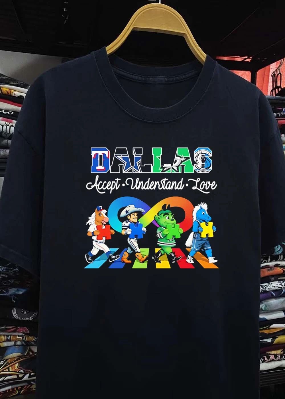 Dallas Accept Understand Love Autism Awareness Mascots Puzzle Pieces shirt