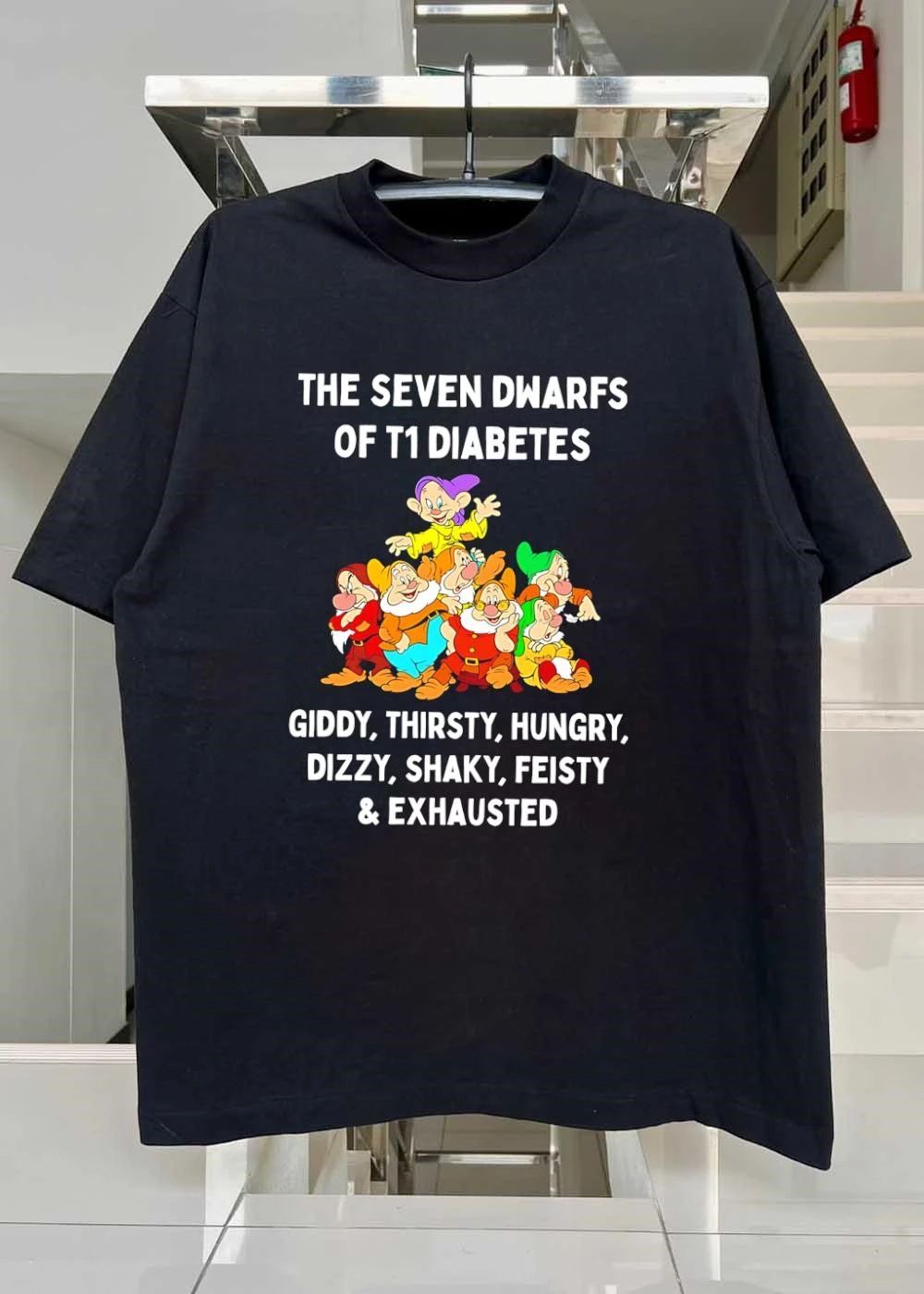 Seven Dwarfs Type 1 Diabetes Awareness Giddy Thirsty Hungry Dizzy Shaky Feisty Exhausted Symptoms shirt