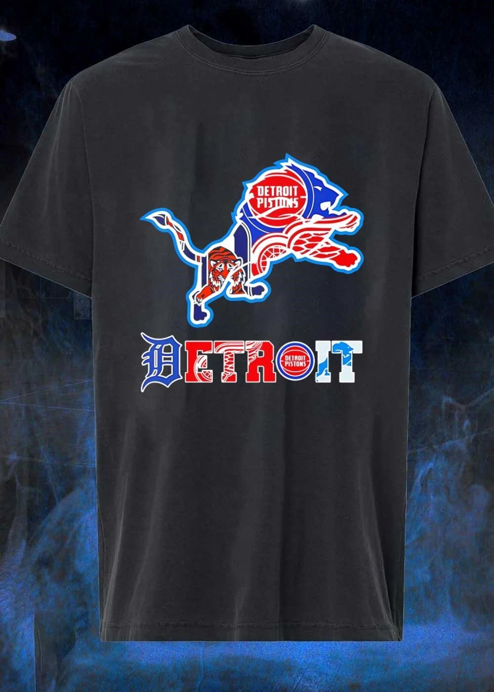 Detroit Sports Mashup Featuring Pistons Lions Tigers and Red Wings T-Shirt