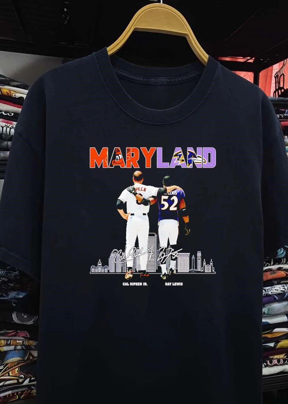 Cal Ripken Jr Ray Lewis and Baltimore Skyline Maryland Orioles Ravens T-Shirt