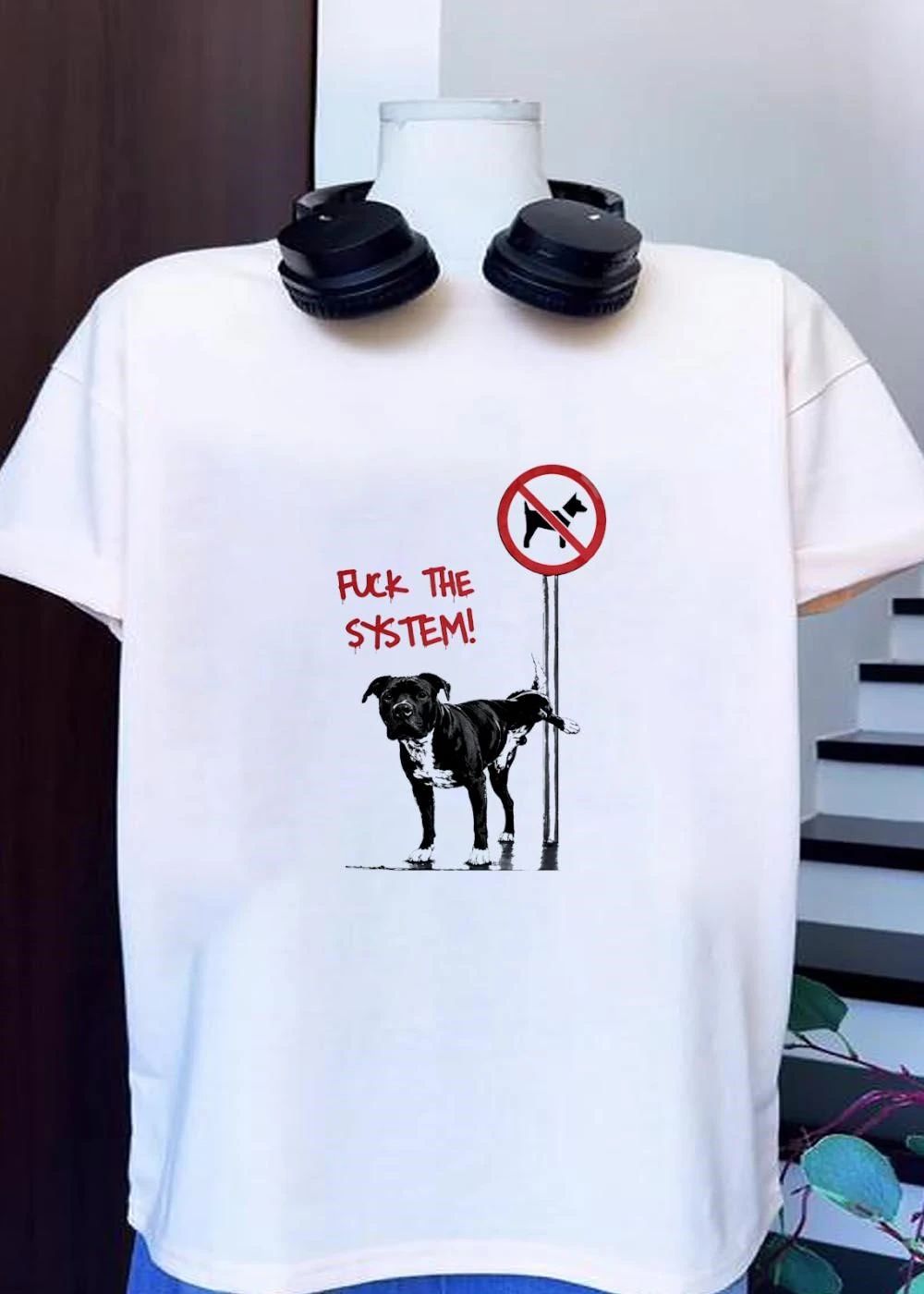 Anti-Dog Sign Fuck the System Pitbull T-Shirt