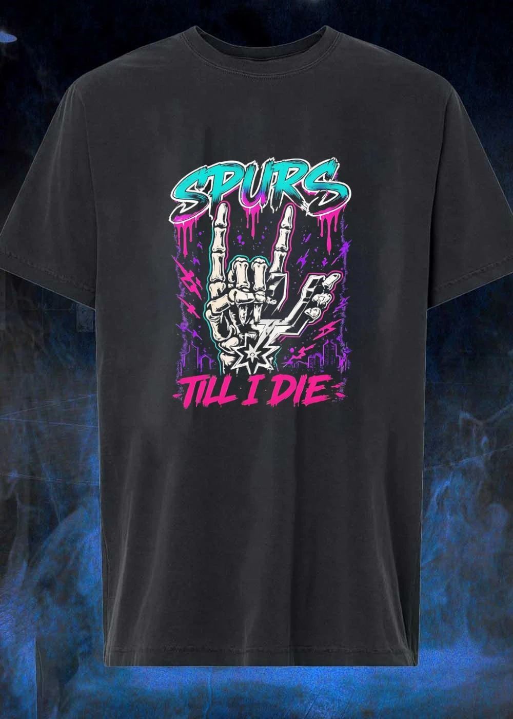 Spurs Till I Die Skeleton Hand Rock On Sign San Antonio Basketball T-Shirt