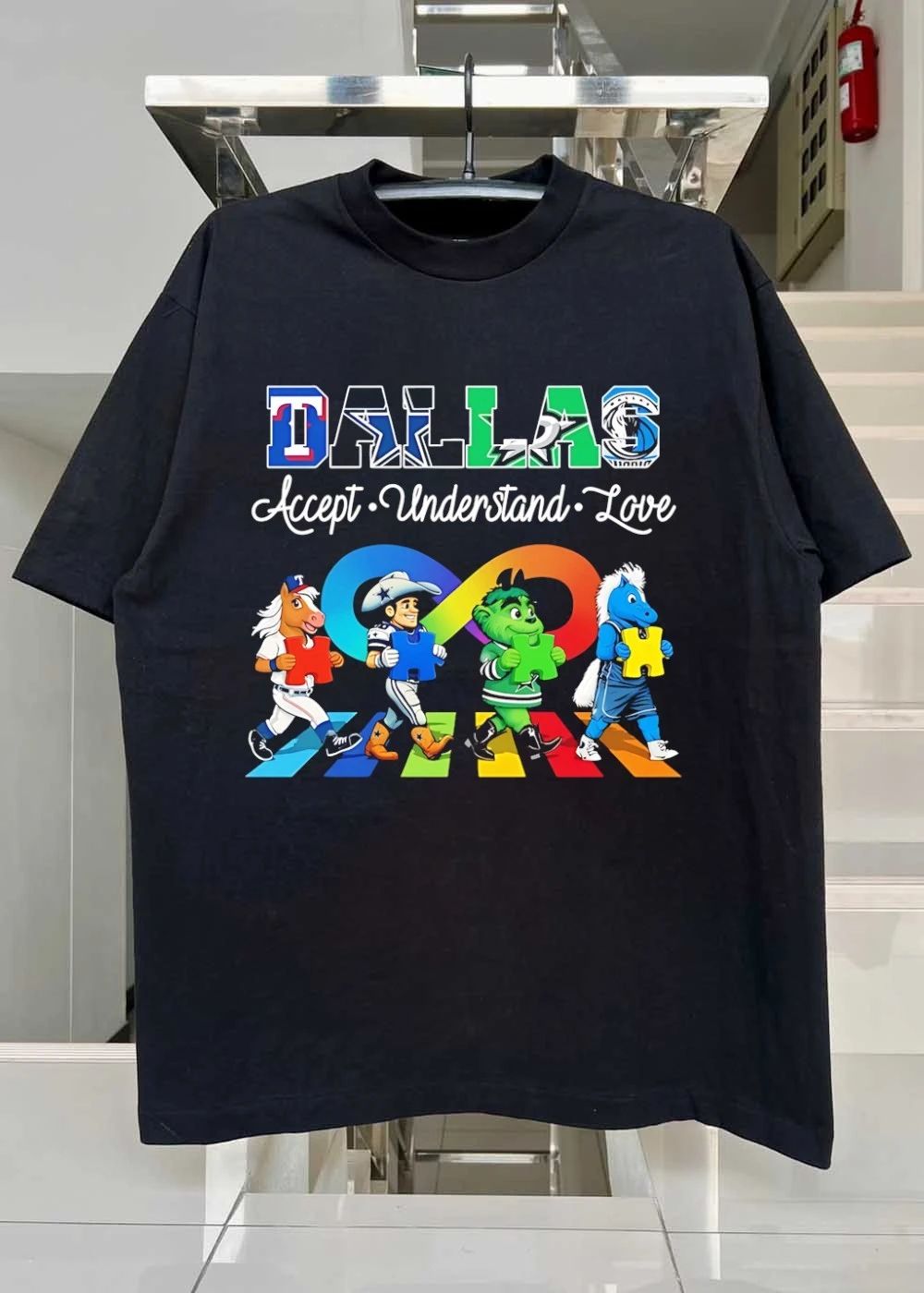 Dallas Accept Understand Love Autism Awareness Mascots Puzzle Pieces shirt