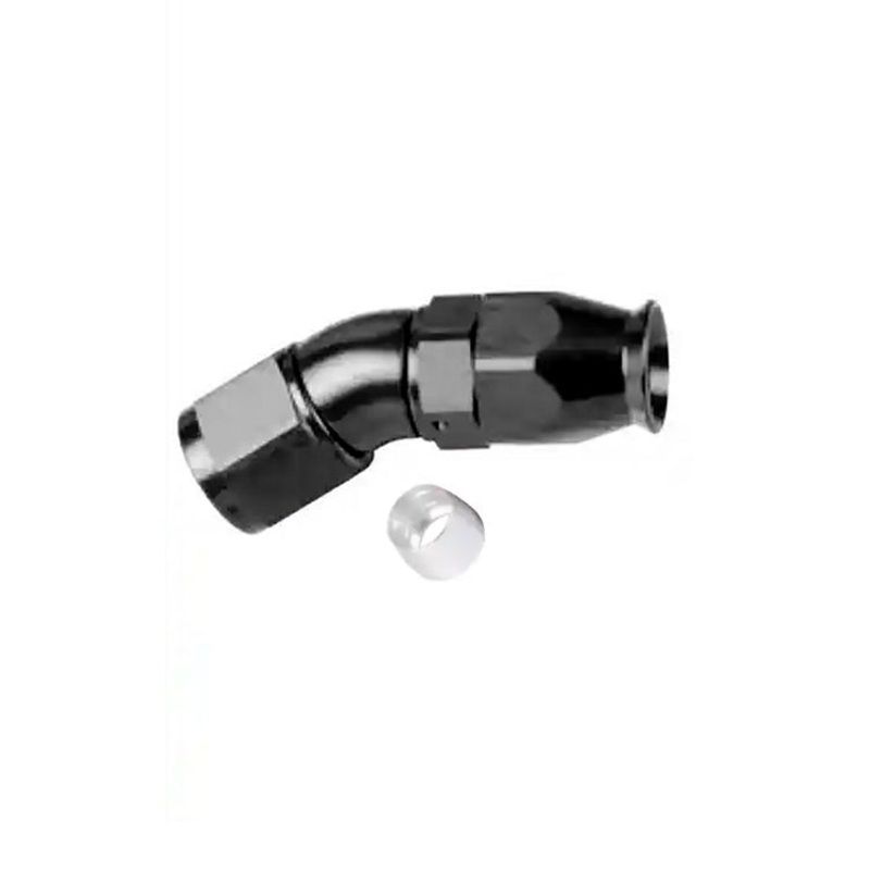 -10AN Full Flow 30 Hose End (for PTFE Hose), Swivel Style, Black Hard Anodized Aluminum