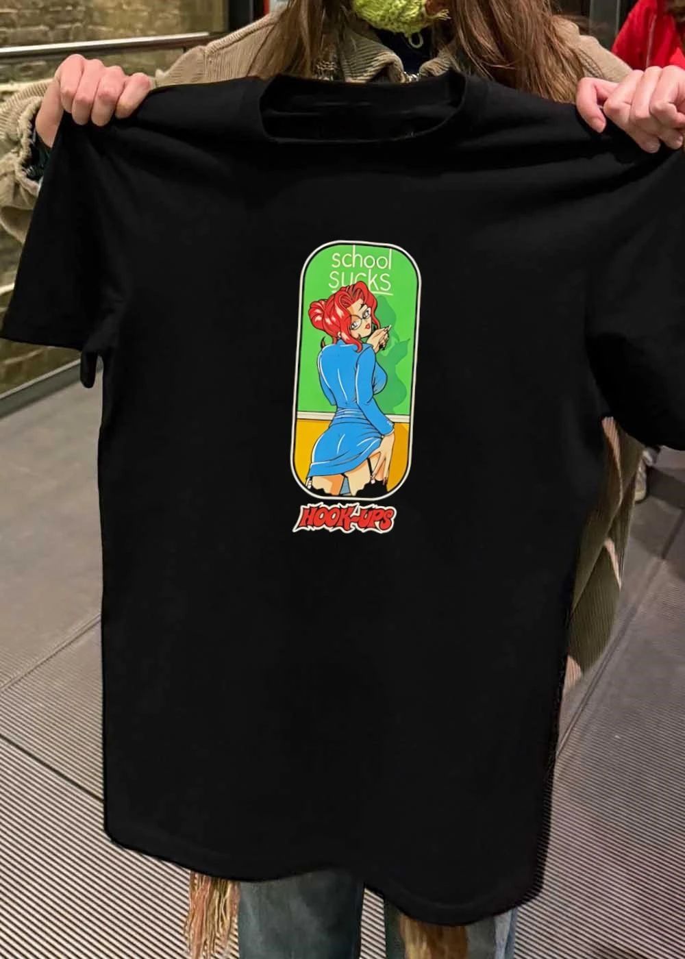 Hook-ups School Sucks Teacher Adjusting Skirt Vintage Style T-Shirt