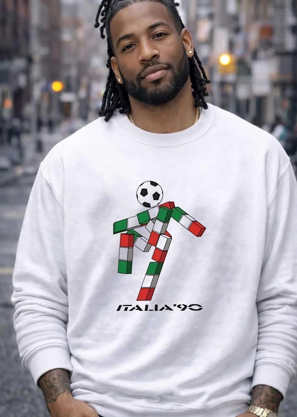 Italia 90 Logo Soccer Player Graphic T-Shirt