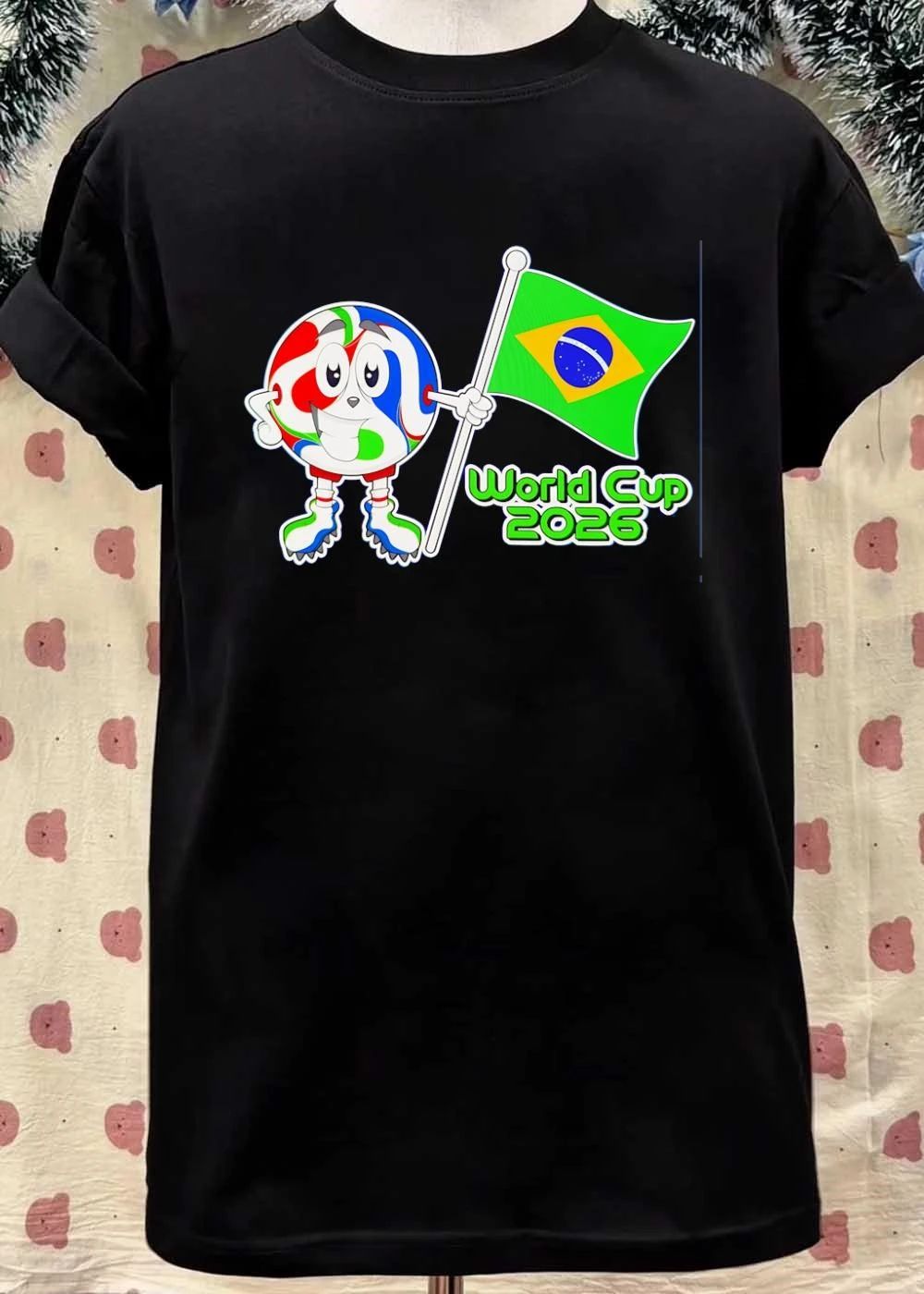 Dads Cartoons Mascot Holding Brazil Flag World Cup 2026 T-Shirt