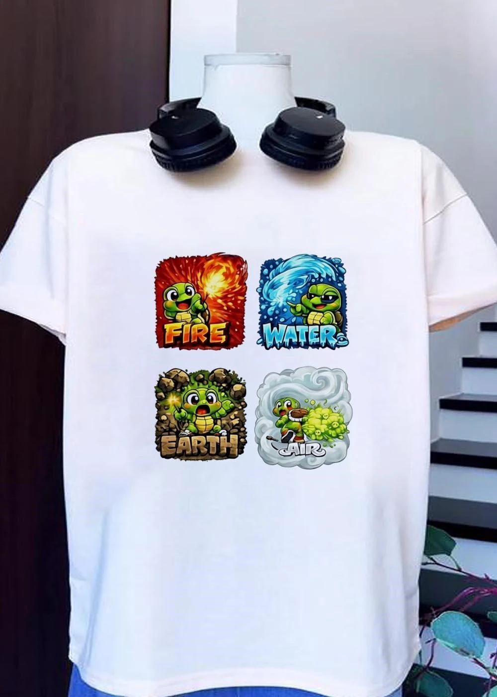Fire Water Earth Air Four Elements Turtle Cartoon Cute Baby T-Shirt