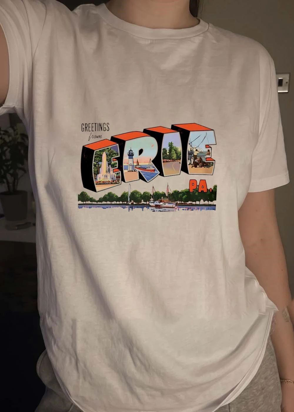 Greetings from Erie PA Historic Landmark Lakefront Vessel Print T-Shirt