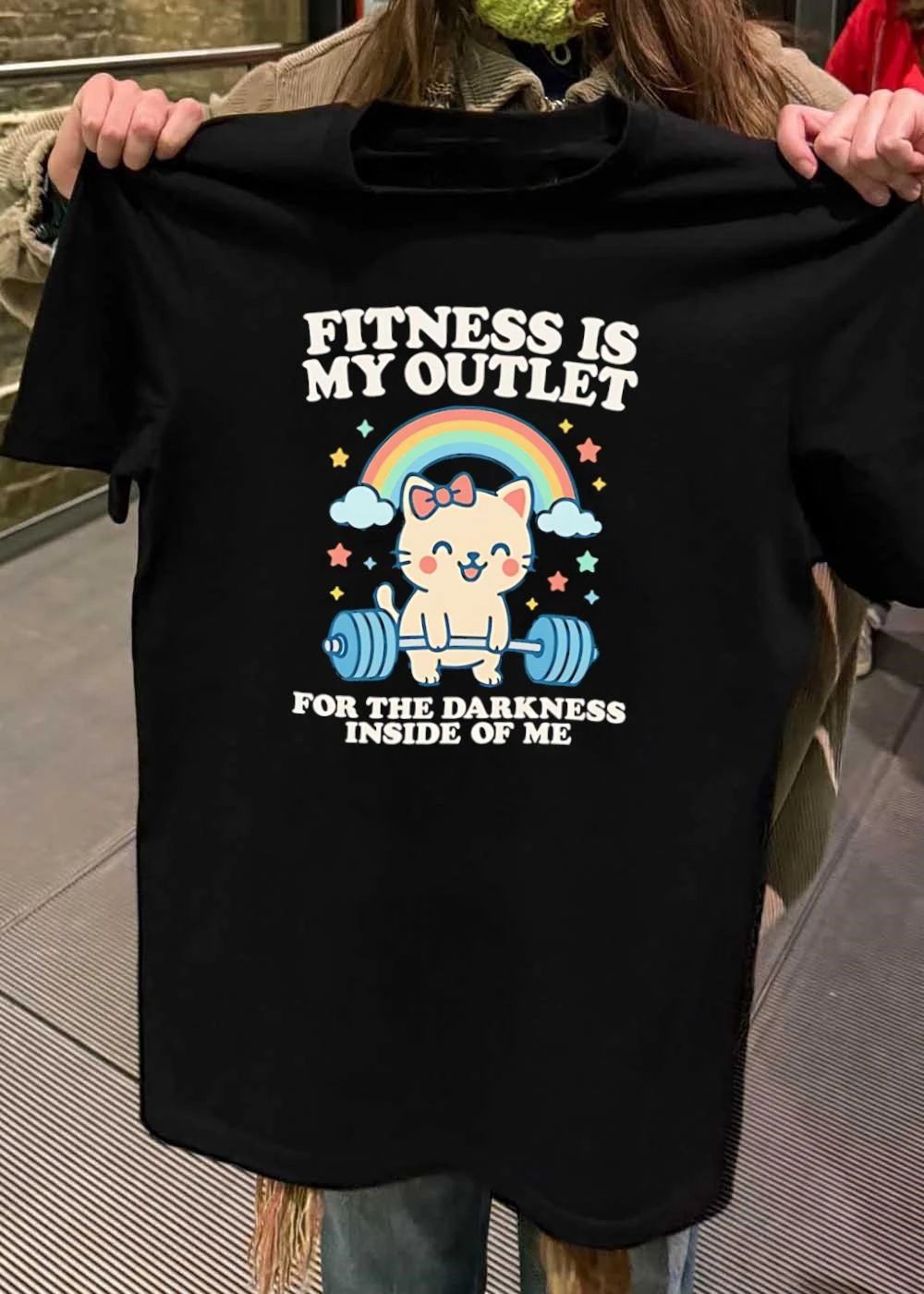 Cute Kitten Lifting Barbell Fitness is My Outlet for the Darkness Inside T-Shirt