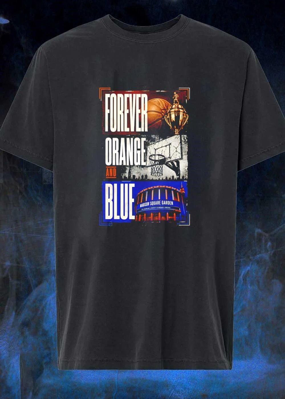 NY Knicks Fan Apparel Forever Orange and Blue Madison Square Garden T-Shirt