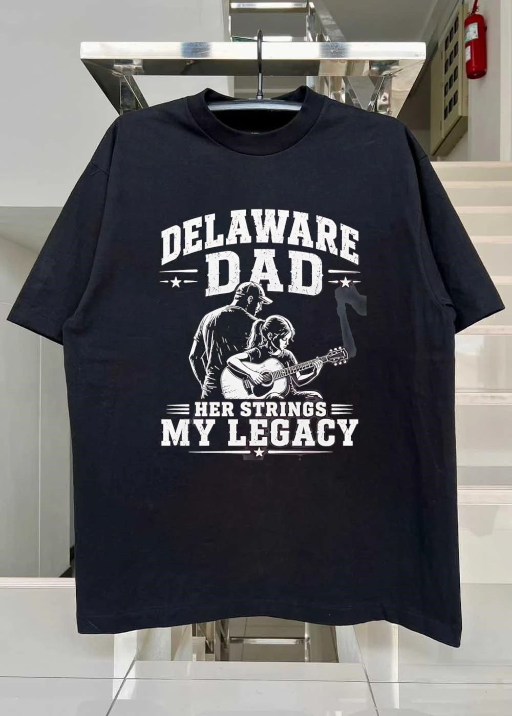 Delaware Dad Father and Daughter Playing Guitar Her Strings My Legacy T-Shirt